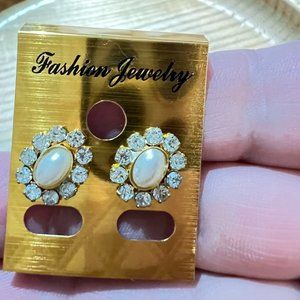 Vintage earrings of white stones and Pearls imitation